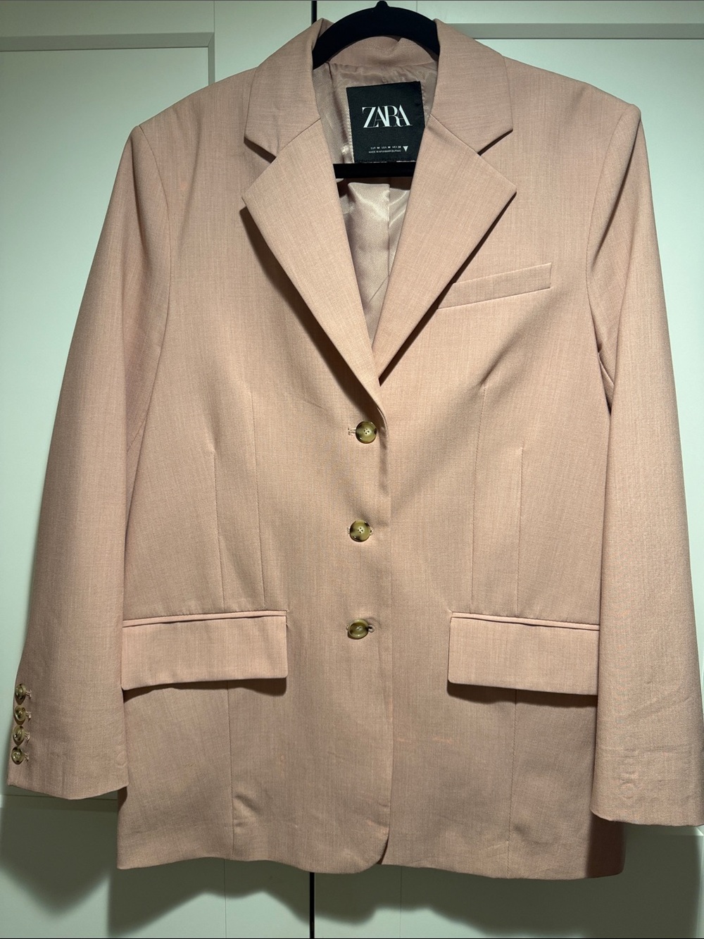 Zara Blush Pink Single-Breasted Tailored Blazer